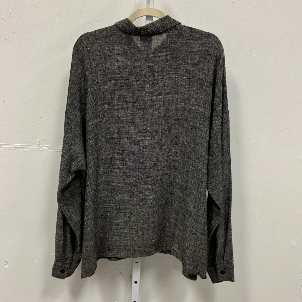 Eileen Fisher Italian Fabric Linen Blend Button Down Shirt Grey Lg Lagenlook